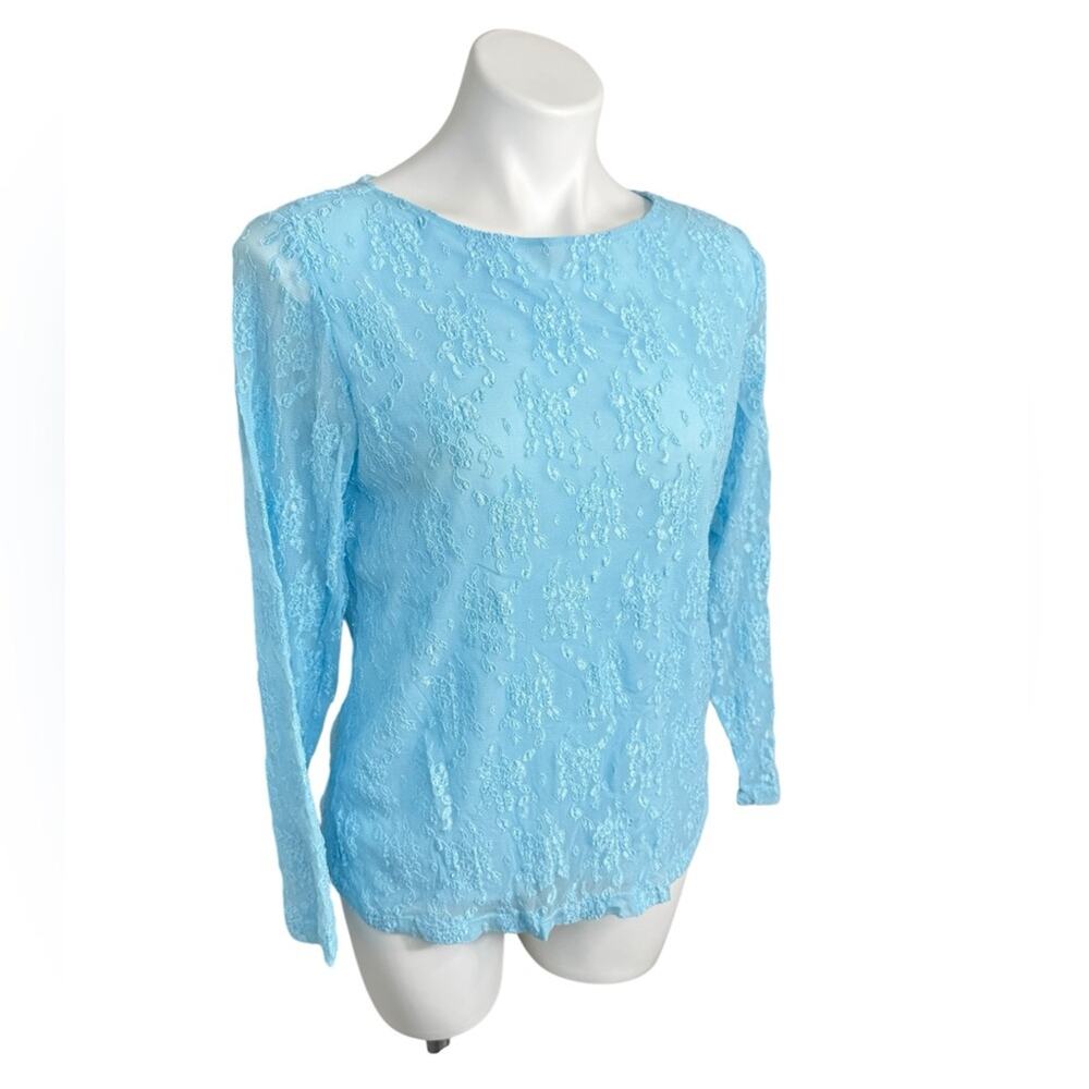 Y2K Baby Blue Sheer Lace Top Coquette QVC NWT Size L